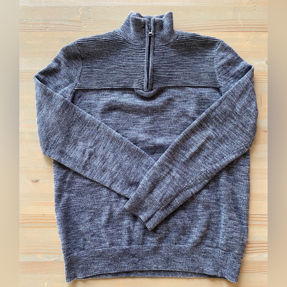 Mens Kenneth Cole Quarter Zip Turtleneck Sweater Gray Black Medium